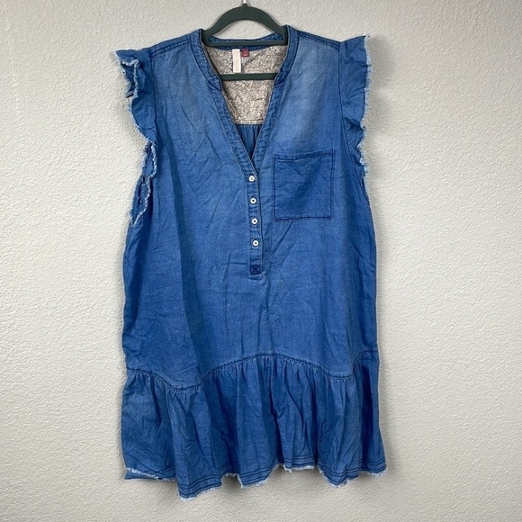 Anthropologie Pilcro Flounced Tunic Dress Chambray Denim Cotton Blue Sz L - Picture 4 of 16